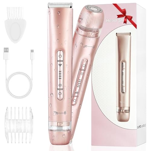 2 in 1 Dual Head Bikini Trimmer for Women, Women Electric Shaver IPX7 Waterproof Wet & Dry Use Body Hair Trimmer and Facial Hair Remover Cordless Body Shaver for Bikini Underarm Leg Arm Face