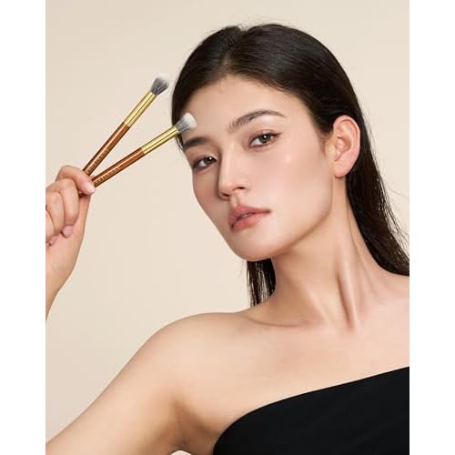 Desert Oak Series Powder Cheek Duo Brush Set - CM 188 Blush Brush & CM 189 Highlighter Brush of Goat Hair for a Soft-Focus Glow, Bubinga Handle