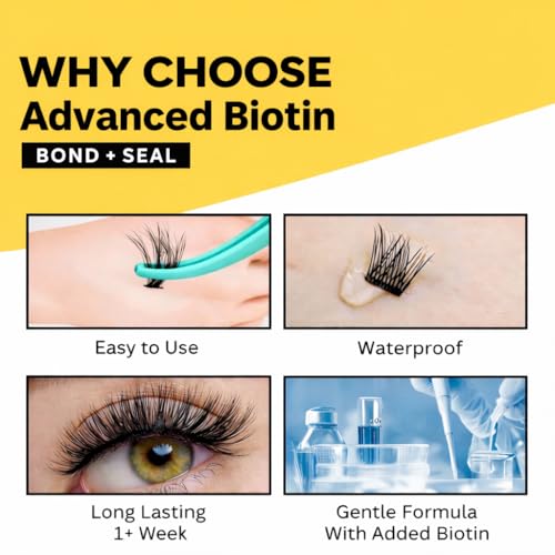 2 in 1 BIOTIN Bond and Seal Sensitive Eyes Waterproof LongLasting Strong Hold Cluster Eyelash Glue for DIY Lash Extensions at Home- Gentle Formula, Non-Toxic- 5ml+5ml