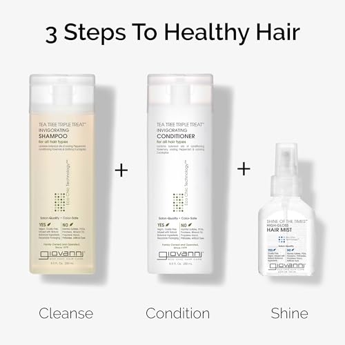 GIOVANNI Tea Tree Triple Threat Invigorating Shampoo & Conditioner Set - Travel Size, Cooling Peppermint, Eucalyptus, Rosemary, Helps Dry Scalp, Paraben Free, Moisturizes & Detangles - 2 oz (2 Pack)
