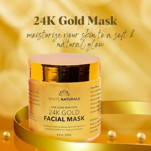 White Naturals One Day Sale 24K Gold Facial Mask, Anti-Aging Gold Face Mask For Flawless & Moisturizes Skin, Helps Reduces Wrinkles, Fine Lines & Acne Scars, Removes Blackheads, Dirt & Oils