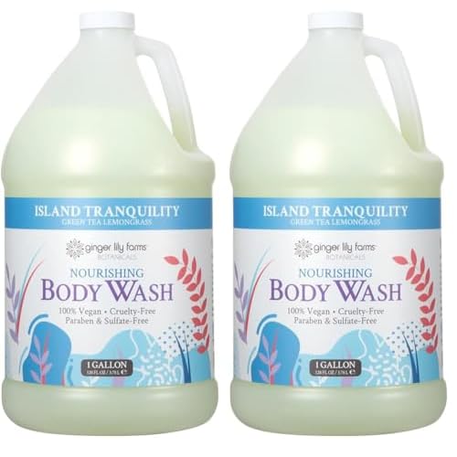 Ginger Lily Farms Botanicals Nourishing Body Wash, Island Tranquility, 100% Vegan & Cruelty-Free, Green Tea & Lemongrass Scent, 1 Gallon Refill (128 fl. oz.) (Pack of 2)