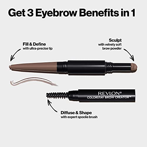 Revlon ColorStay Brow Creator, 2-in-1 Precise Eyebrow Pencil & Powder with Spoolie Brush, Waterproof & Long Lasting, 605 Soft Brown, 0.003 oz