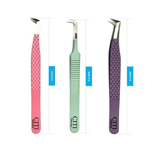 Lash Tweezers For Eyelash Extension Pack of 3 Volume,90 Degree,Boot Volume with Precision Fiber Tip in pastel shade with Diamond Grip (Pack of 3 - Pastel Colors)