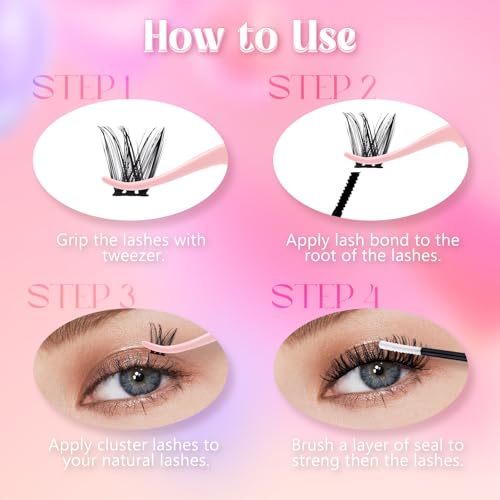 FADLASH Lash Clusters Kit Individual Lash Extensiones Wispy Faux Mink 10-16mm DIY Eyelash Extension Kit Eyelash Clusters Lashes with Bond and Seal and Remover Lash Tweezer for Self Use£¨R13-D-10-16MIX)