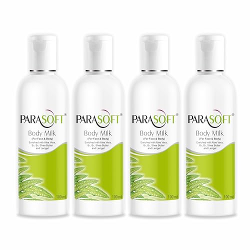 Parasoft Body & Face Milk Lotion for Very Dry Skin ? 100ml / 3.38 fl oz (Pack of 4) | Non-Sticky Hydrating Lotion with Aloe Vera, Shea Butter, Vitamin B3 & B6