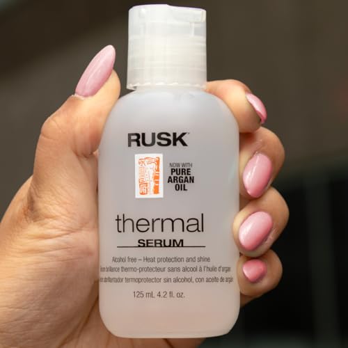 RUSK Designer Collection Thermal Serum with Argan Oil, Alcohol-Free Conditioning Serum, Heat Protection and Shine, Frizz Eliminator, 4.2 oz