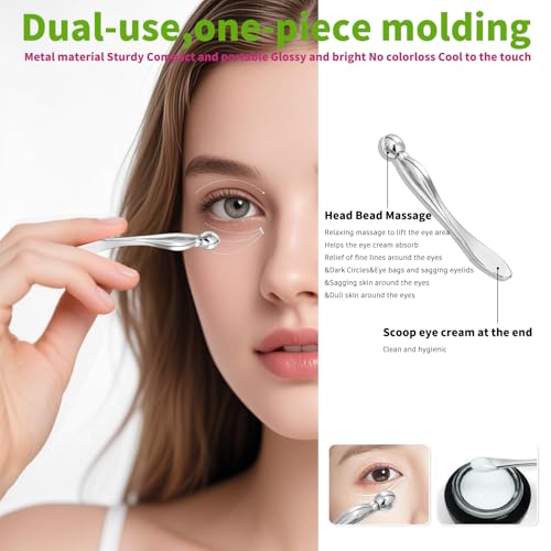 3-in-1 Stainless Steel Facial Massage Set, Face Roller, Gua Sha Tool, Eye Cream Applicator, Silver,Gifts for Women and Girl