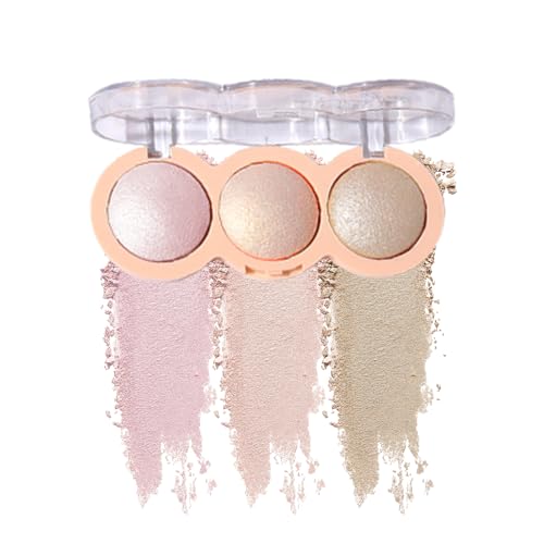 Baked Face Trio Palette,Highlighter Blush Contour &Eyeshadow All in One,Silky Smooth Blendable Powder,Natural Low Saturation Shades, Color-Rich Waterproof Long-Lasting Makeup Palette for Daily Use-B02