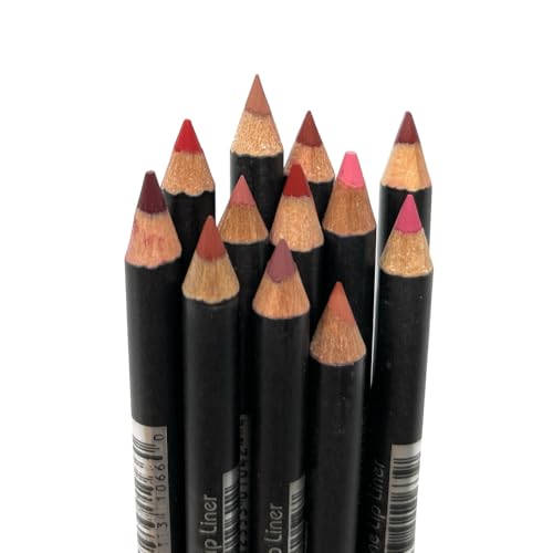12 pcs, 12 Colors Red Tone Ultra Fine Lip Liner Set, Creamy, Long Lasting, High Pigmented Pencil, Various Shades (Red Tone)