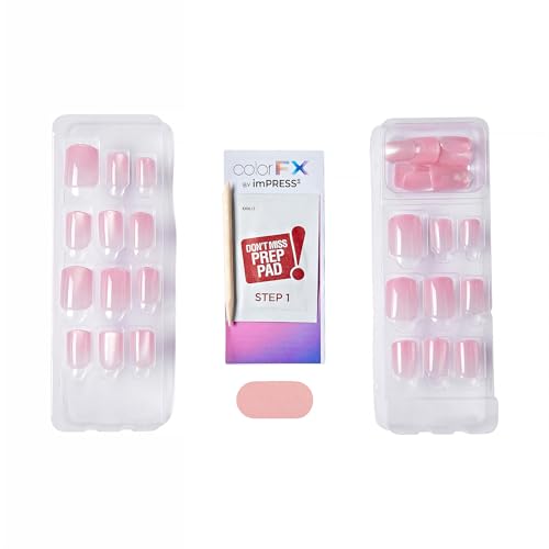 KISS colorFX by imPRESS Valentine¡¯s Day Press On Nails, ¡®Cherished¡¯, Pink Short Squoval, IMPROVED adhesive, Up to 10-Day Hold, Nail Kit Includes 30 Fake Nails, Prep Pad, Manicure Stick, Mini Nail File