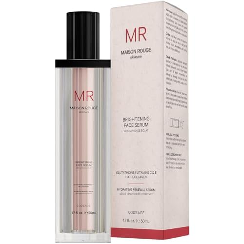 Maison Rouge Brightening Face Serum by Codeage - Glutathione Serum, Vitamin C, E, Hyaluronic Acid, Collagen - Radiance Enhancing - Parabens and Sulfates-Free - Refillable - All Skin Types - 1.7 fl oz