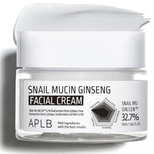 APLB Snail Mucin Ginseng Facial Cream | SNAIL MU GIN CEN¢â 32.7% 1.86 FL.OZ/Korean Skincare, Wrinkle care, Pore care, Improve elasticity for firm skin