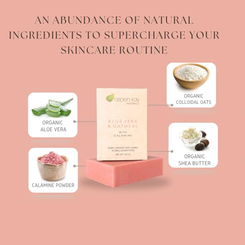Aloe Vera & Oatmeal Soap Bar with Calamine, Natural & Organic Ingredients - Organic Aloe Vera & Colloidal Oats. Face & Body - for Men, Women & Teens. Gentle Body Wash. 4.5 oz Bar (Pack of 2)