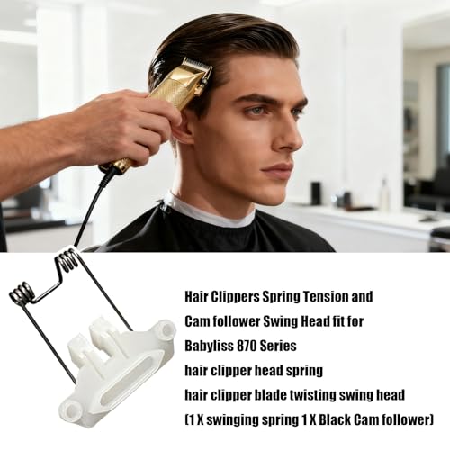 2 Sets Hair Clippers Spring Tension and Cam Follower Swing Head fit for Babyliss 870 Series Hair Clipper Head Spring (2 X Swinging Spring 2 X White Cam Follower)