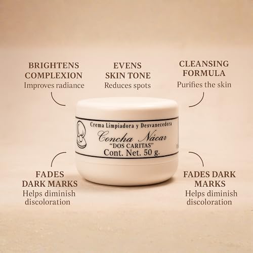 Dos Caritas Concha Nacar Cream with Mother of Pearl - 1.76 Oz Skin Brightening and Cleansing Face Lightening Cream, Brightening & Cleansing Face Cream | Made in Mexico
