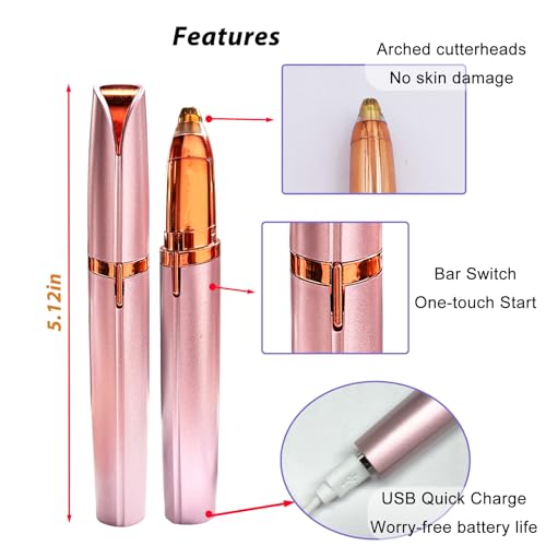 2 Pack USB Rechargeable Portable Electric Eyebrow Trimmer Pen for Women,Painless Precision Eyebrow Hair Remover, Safe Eyebrow Shaver Razor Tool for face Leg Lip Armpit Hand(Rose Gold)
