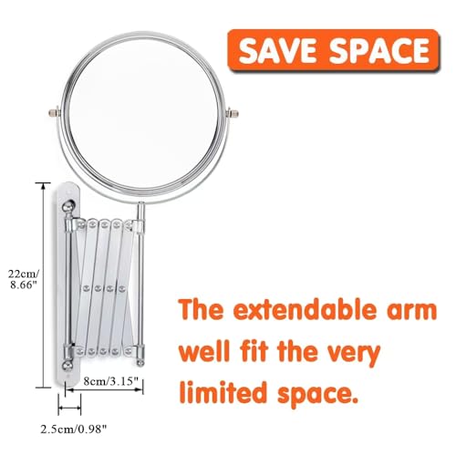 Welllink 8Inch XL Wall Mounted Bathroom Mirror, 1X/7X Magnification, High-Definition Glass, Chrome Finish, Space Saving Design