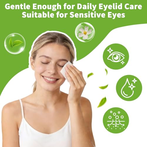 80 Pcs Eyelid Wipes with Tea Tree Oil, Individually Wrapped Eye Lid Cleansing Wipes for Sensitive Eyes, Alcohol-Free Daily Eyelid Cleanser & Gentle Eye Care