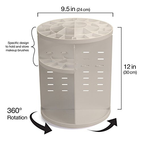 MobileVision Makeup Organizer Rotating Tabletop Cosmetic & Toiletry Holder Adjustable Shelving for Brushes, lotions, perfumes, Nail Polish, Skin Care & More, White