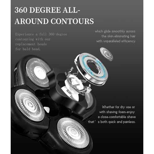 Replacement Shaver Heads Compatible with Freebird Shaver, 5 Blades Refills for Bald Men, Electric Razor Replacement Heads for Freedom Grooming with 3 Cleaning Brush