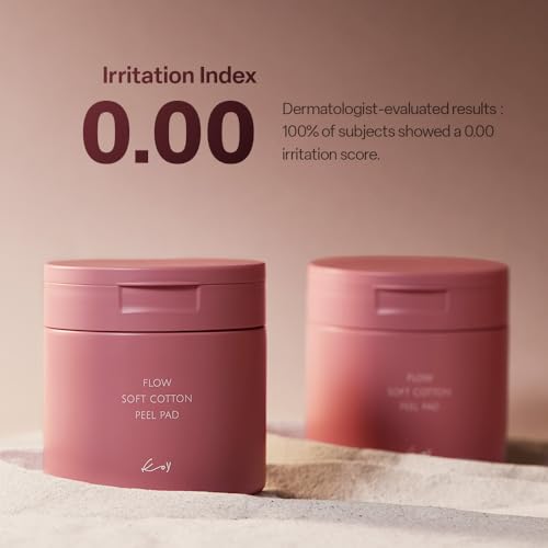 KOY Flow Soft Cotton Peel Pad 70 sheets / 5.07 fl oz | Gentle Daily Exfoliating Pads with PHA & Botanical Extracts | Smooth & Radiant Skin