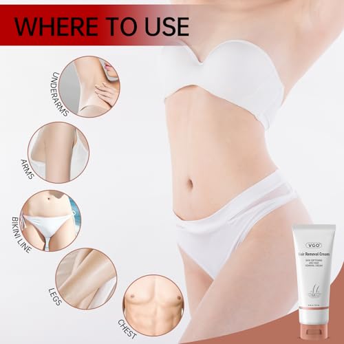 VGO Painless Hair Removal Cream for Women & Men, Hair removal cream for body, back & legs, All Skin Types, 4.06oz w/Spatula