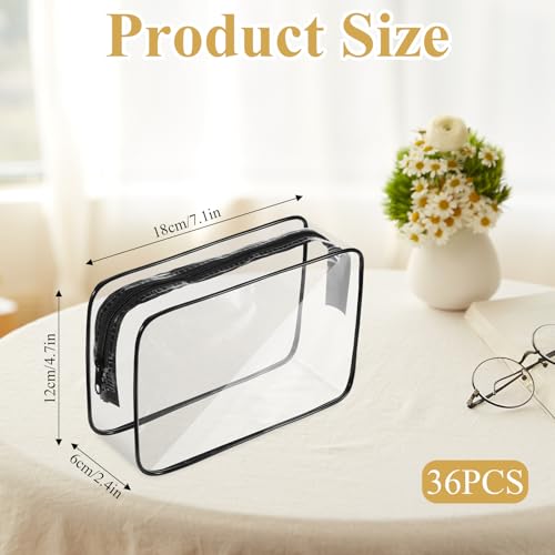 36Pcs Clear Makeup Bags with Zipper, TSA Approved Cosmetic Bags Bulk for Travel Waterproof Toiletry Zipper Pouches Portable PVC Plastic Organizer Bag for Women Men