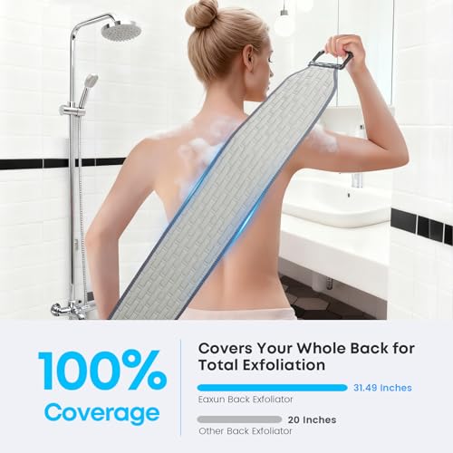 Exfoliating Back Scrubber with Plastic Handles for Shower, 36 Inches Wider Bath Back Exfoliator Body Cleaner for Men, Women and Elderly, Dual-Sided Roughness Back Washer for Deep Cleansing