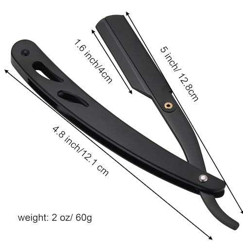Straight Razor, Men Shaving Barber Razors,Manual Hair Shaver and Blades Antique Black Folding Shaving Knife Stainless Steel,Straight razor Holder (black)