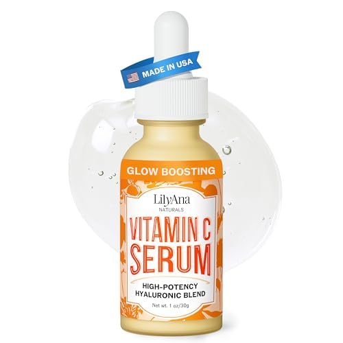 LilyAna Naturals Vitamin C Serum for Face with Hyaluronic Acid and Vitamin E, Anti Aging Serum, Reduces Age Spots and Sun Damage, Promotes Collagen and Elastin (1oz)