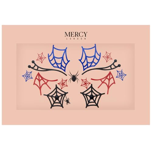 Spiderwebs Face Jewels by Mercy London Red Blue Black Costume Accessories Face Gems Jewels All In One Halloween Headpiece Stick On Spider Man
