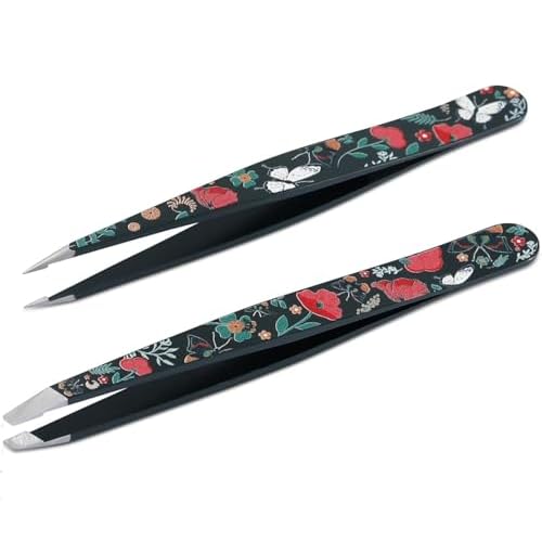 Tweezers - Pointed Slant Tweezer Set - Precision Tweezers for Women and Men Facial Hair, 420 Stainless Steel Pointed Slant Tweezers for Any Unwanted Hair; Ingrown Hair & Eyebrows, Includes Travel Case