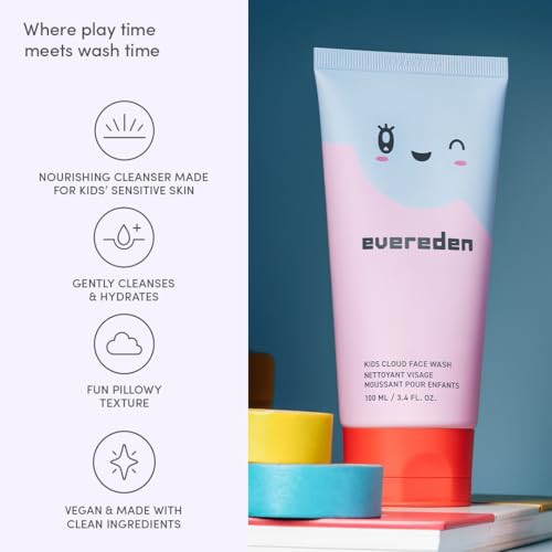 Evereden Kids Cloud Face Wash: Tropical Sorbet, 3.4 fl oz & Kids Face Cream: Cool Peach, 1.7 oz. | Creamy & Fun Skin Care for Toddlers | Easy-to-Use Face Wash & Cream | Non-toxic and Safe Skin Care