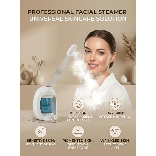 Facial Steamer, Face Steamer for Esthetician and Nano Ionic Portable Ozone Hair Steamer, Professional Facial Steamer for Home Facial Spa(White)