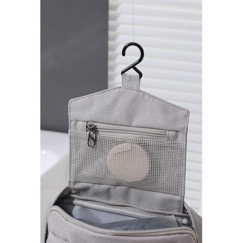 FabDay Travel Toiletry Bag with Hanging Hook Water-Resistant Cosmetic Case Makeup Bag Portable, Travel-Sized Container for Men, Silver Gray