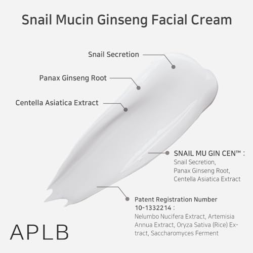 APLB Snail Mucin Ginseng Facial Cream | SNAIL MU GIN CEN¢â 32.7% 1.86 FL.OZ/Korean Skincare, Wrinkle care, Pore care, Improve elasticity for firm skin