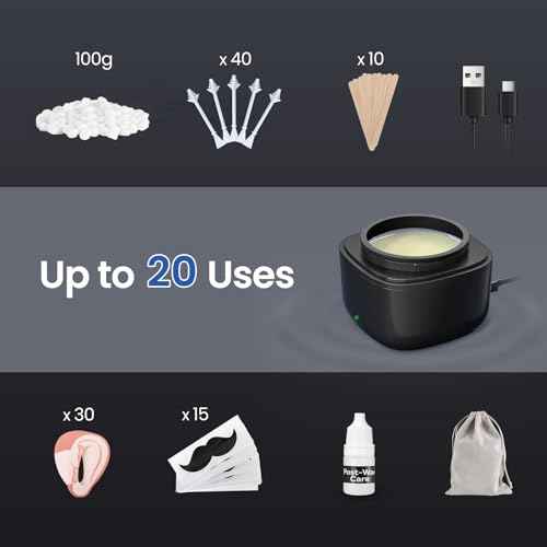 Nose Wax Kit Men, Nose Hair Waxing Kit with 158¡ÆF Smart Temp Control, 40 Sticks, 100g Wax, Painless Nose Hair Removal with USB-C Fast Heating, Upgraded Capacity, Multi-Accessories