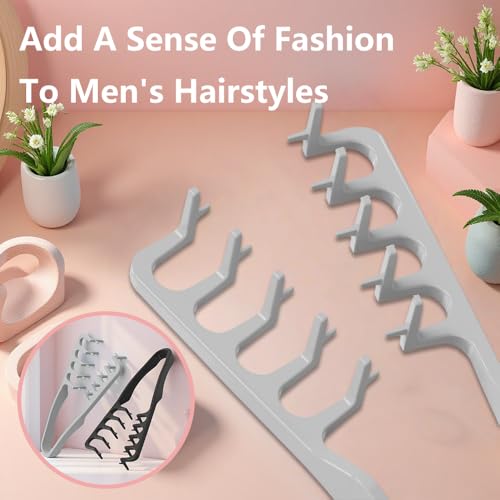 Texture Comb & Textured Styling Tool for Volumizing Fluffy Hair, 2-Pack Wide Tooth Quad Design for Detangling and Styling, Texturizing Solution for Women & Men (Grey+Pink£©