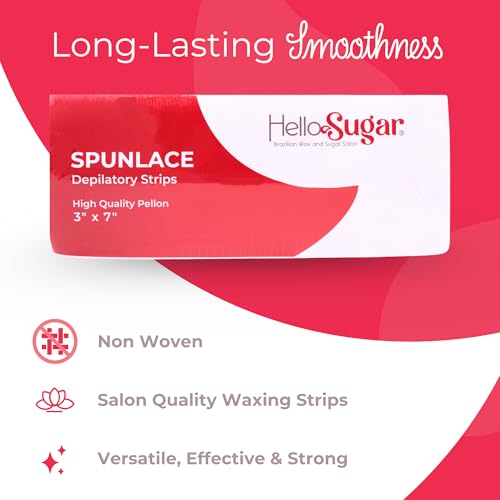 200 Count - Hello Sugar Professional Grade Wax Strips (3" x 7") | Non Woven Spunlace Body & Facial Strips for Hair Removal | Salon Quality & Lint-Free