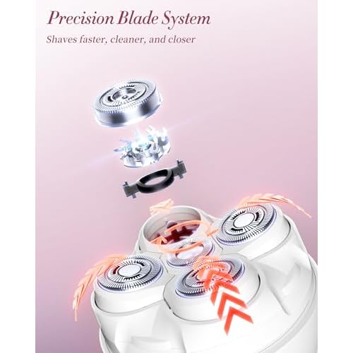 Electric Razors for Women - Magnetic 5D Floating Painless Shaver, Cordless Rechargeable Hair Remover, IPX6 Waterproof Wet Dry Shaving for Legs, Bikini, Face, Underarm, Arm (Pink, Glossy)