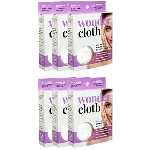 Wonder Cloth (Pack of 6) - All Natural Make-Up Remover Cloth, Removes Makeup Instantly with Just Water, Cleanses and Exfoliates, Machine Washable