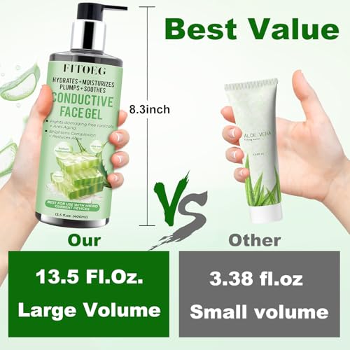 Conductive-Gel-for-Face-Microcurrent, 13.5 Oz Large Bottle Hydrating Massage Gel Serum for Facial Machine Device, Leave-On Gel Primer for Face,Hyaluronic Acid,Aloe Vera,Vitamin E