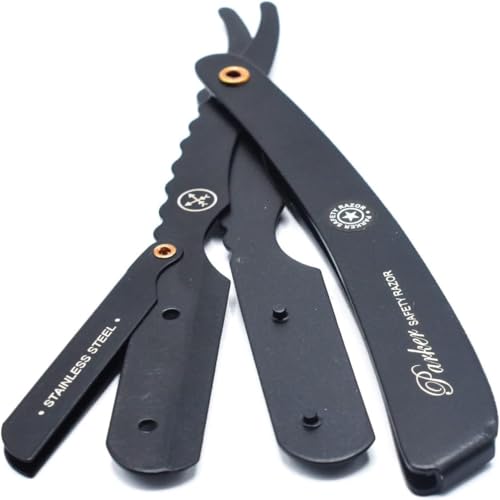 Parker SRXBLK Professional Stainless Steel Clip?Style Barber Razor ? Heavy?Duty Black Finish with 5 Refill Blades, Ergonomic Weight for Barbers & Straight Razor Shaving Enthusiasts