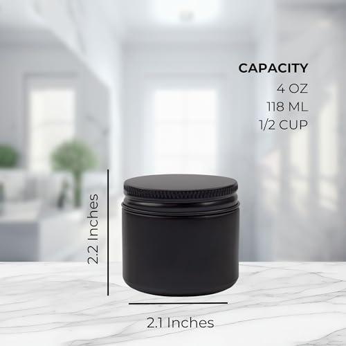 Cornucopia 4oz Black Coated Glass Jars (12-Pack); Cosmetic Jars with Black Metal Lids and Black Matte Exterior, 4-Ounce