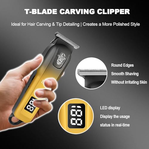 Hair Clippers for Men, with LED Display 4-Piece Cordless Hair Clippers, Beard Trimmer, Foil Shaver & Nose Trimmer, Complete Rechargeable Set for Home Barber Use (Black Gold)