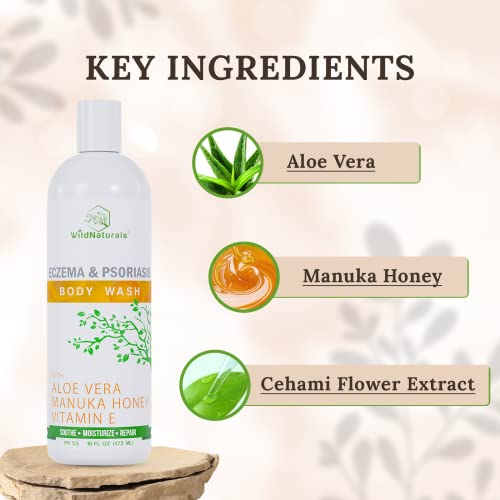 Wild Naturals Moisturizing Eczema Body Wash ? Gentle Psoriasis Body Wash for Itchy, Dry Skin Relief ? Eczema Soap for Redness and Flareups ? Hydrating Cleanser for Women and Men
