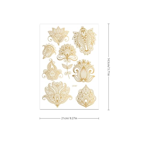 10-Sheet Gold Henna Tattoo Kit - Women's & Girls' Tattoo Stickers for Arms & Hands - Wedding & Festival Glitter Henna Tattoos