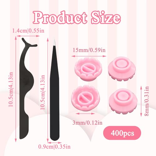 400 PCS Glue Rings for Eyelash Extensions, Pink Lash Rings with 2 PCS Eyelash Tweezers, Lash Holder, Easy Fanning Glue Cups for Volume Lashes