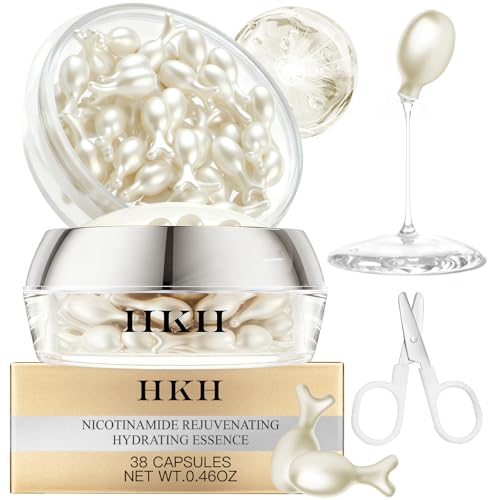 HKH Niacinamide Serum Capsules for Face: 38 Caps Dark Spot Remover Brightening Anti Aging Hydrating Pore Minimizer Hyaluronic Acid Vitamin C Firming For Men & Women 30+ Sensitive Skin Travel Friendly
